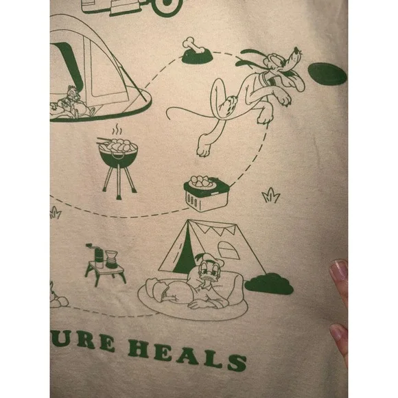 Disney Nature Heals Camping Graphic T-Shirt XL Cream Mickey Mouse & Friends Tee - Picture 3 of 7